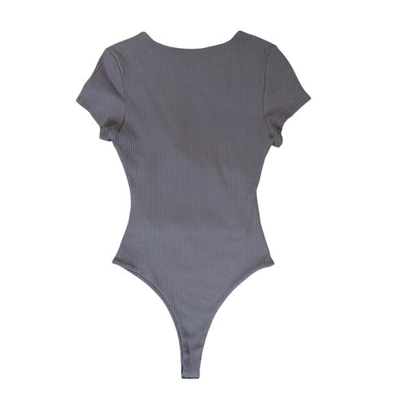NWT PRINCESS POLLY Nicola Bodysuit Slate Gray Ribbed Criss Cross Thong Stretch 8 - Picture 3 of 16
